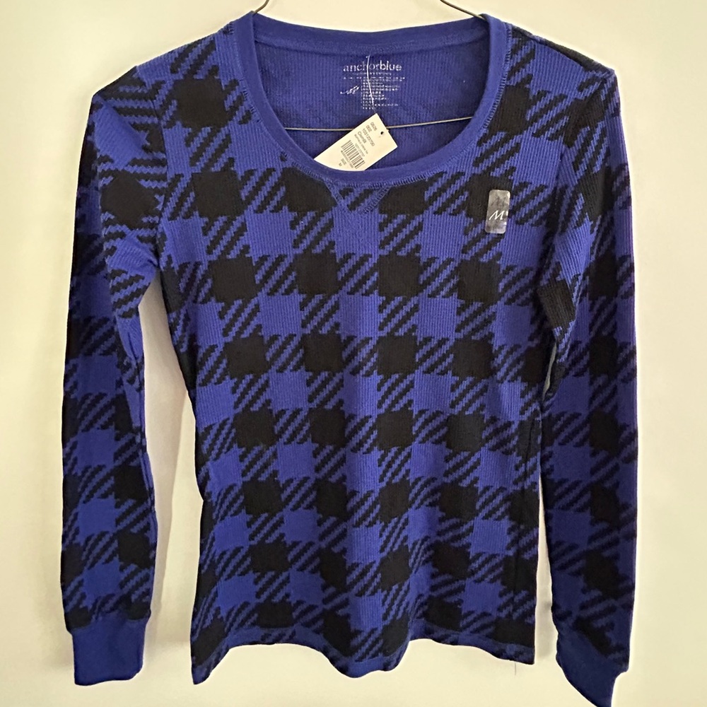 Anchor Blue Buffalo Plaid Crew Neck
